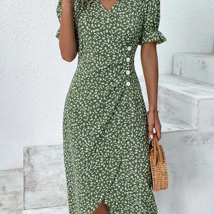 Women's Dress | V-Neck Wrap Short Sleeve Midi
