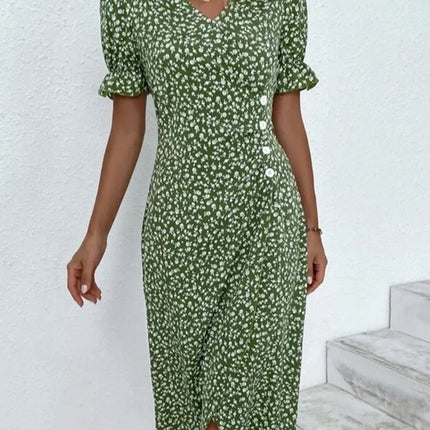 Women's Dress | V-Neck Wrap Short Sleeve Midi