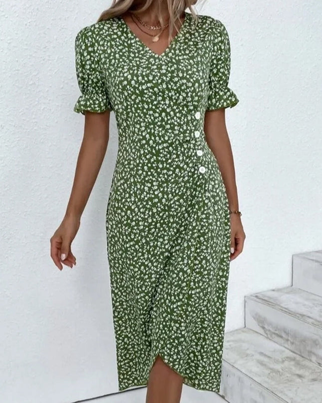 Women's Dress | V-Neck Wrap Short Sleeve Midi