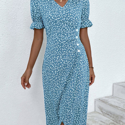 Women's Dress | V-Neck Wrap Short Sleeve Midi