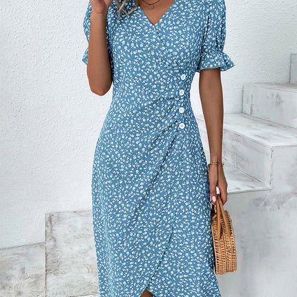 Women's Dress | V-Neck Wrap Short Sleeve Midi