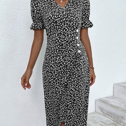 Women's Dress | V-Neck Wrap Short Sleeve Midi
