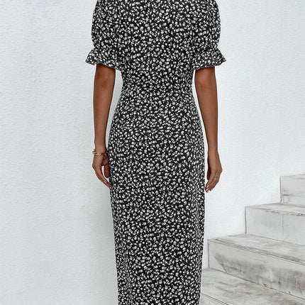 Women's Dress | V-Neck Wrap Short Sleeve Midi