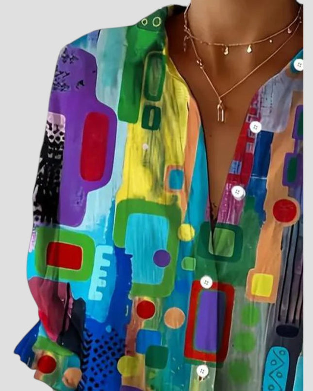 Women’s Blouse | Geometric Print Button Front