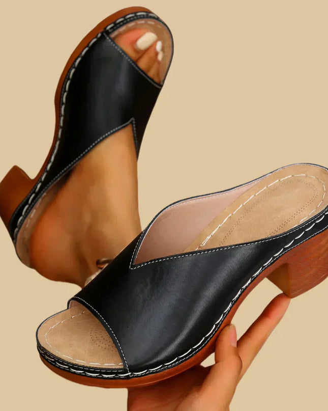 Sandals For Women | Open Toe Block Heel Slide
