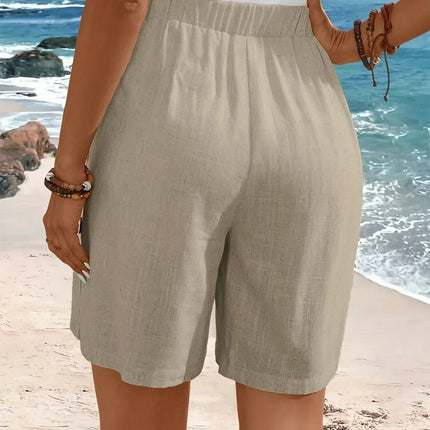 Women's Shorts  | High Waist Button Accent