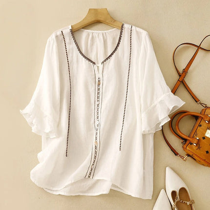 Women’s Blouse | Embroidered Ruffle Sleeve
