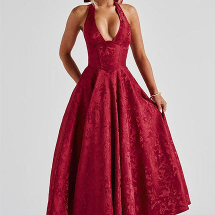 Women’s Dress | V-Neck Halterneck Maxi