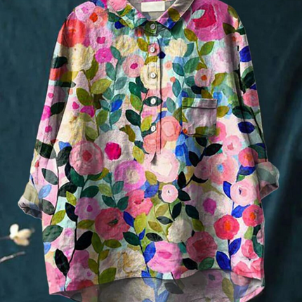 Women's Blouse | Abstract Floral Print Button Front