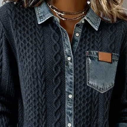Women’s Blouse | Cable Pattern Button Front Blouse