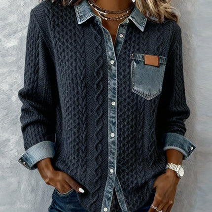 Women’s Blouse | Cable Pattern Button Front Blouse