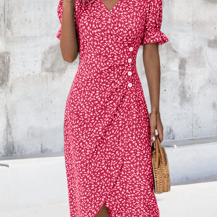 Women's Dress | V-Neck Wrap Short Sleeve Midi