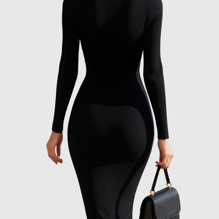 Eadwine | Zip-Front Ribbed Knit Midi Dress