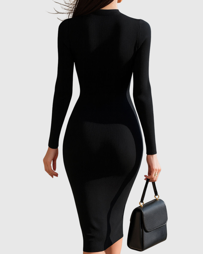 Eadwine | Zip-Front Ribbed Knit Midi Dress