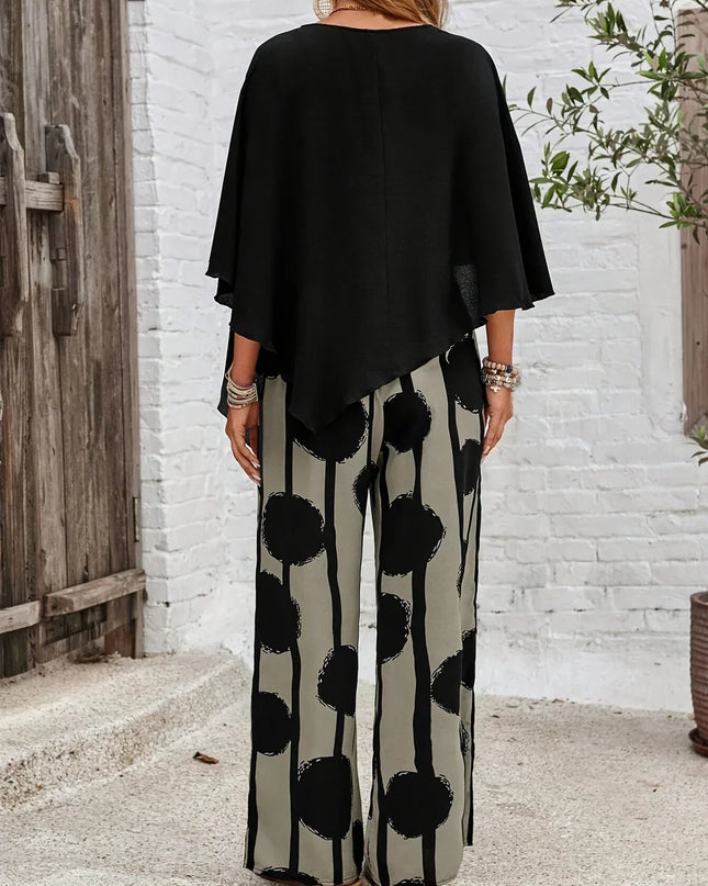 Mila | Women’S Asymmetric Top And Printed Pant Set