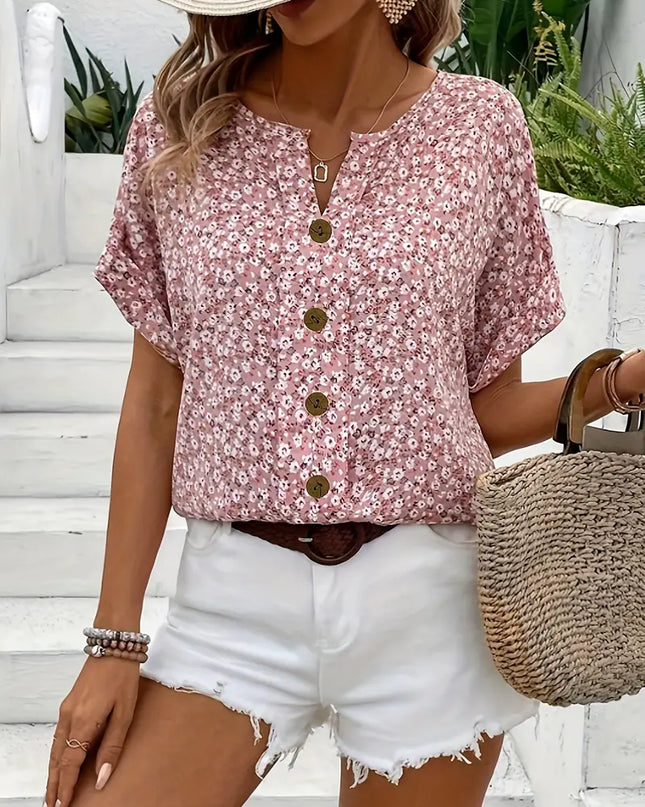 Women's Blouse | Floral Print Button Front Neckline