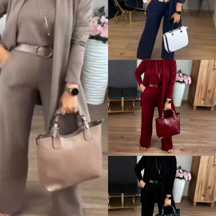 Elegant 3-Piece Set With Longline Cardigan, Top And Trousers