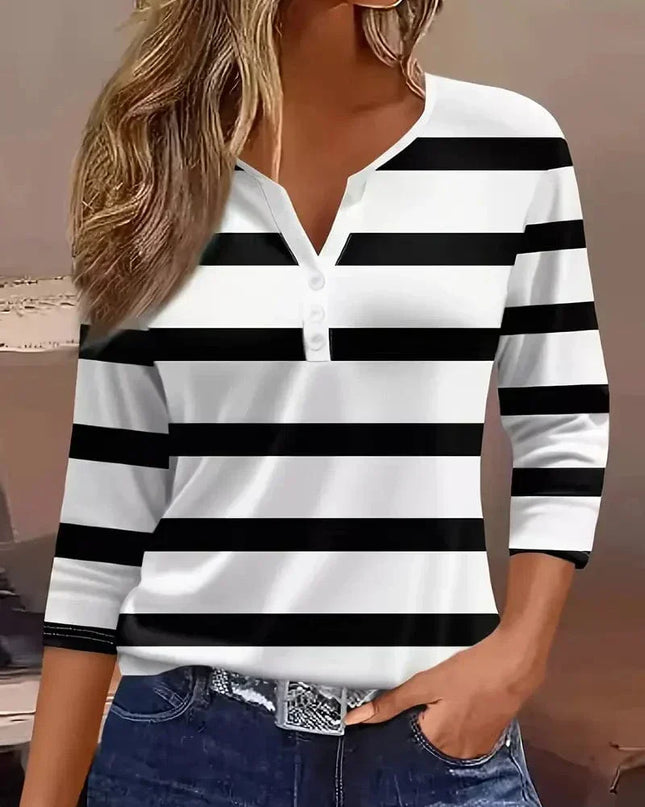Women’s Blouse | Striped V-Neck