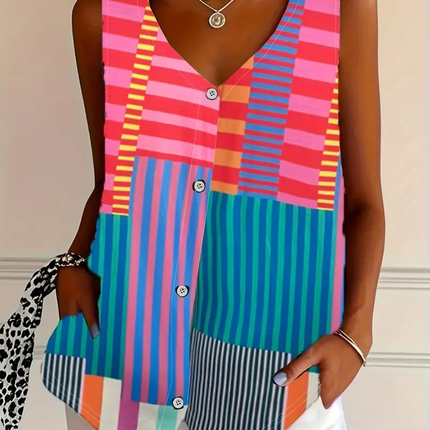 Women’s Blouse | Sleeveless Button Front Print