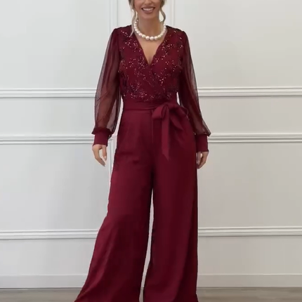 Meira - Mesh Long Sleeves Embellished Jumpsuit
