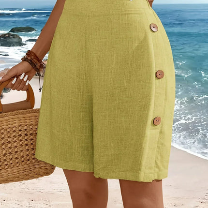 Women's Shorts  | High Waist Button Accent