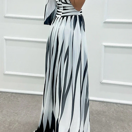 Women's Dress | Striped Maxi One Shoulder Slit