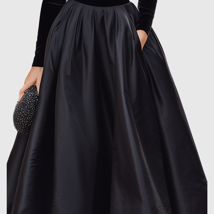Aradia | Elegant Black Velvet And Satin Midi Dress