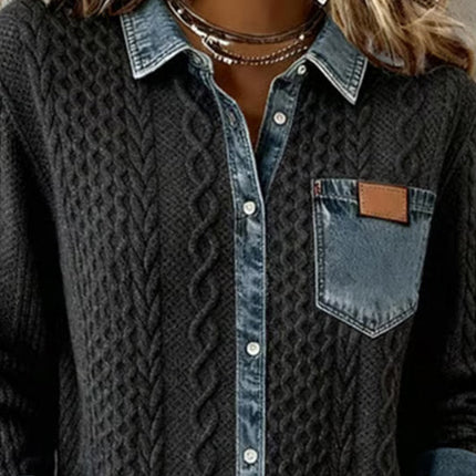 Women’s Blouse | Cable Pattern Button Front Blouse