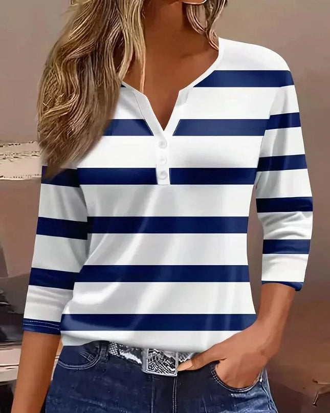 Women’s Blouse | Striped V-Neck