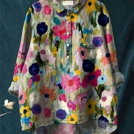 Women's Blouse | Abstract Floral Print Button Front