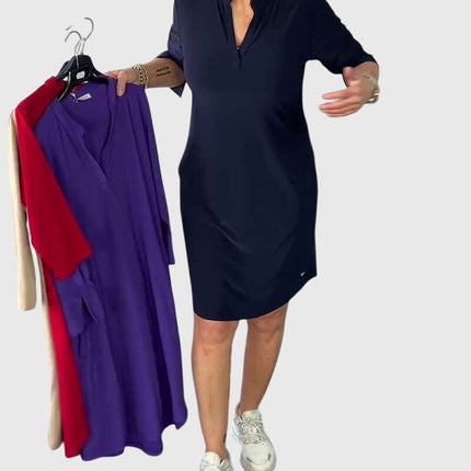 Katherine | Solid V-Neck Dress