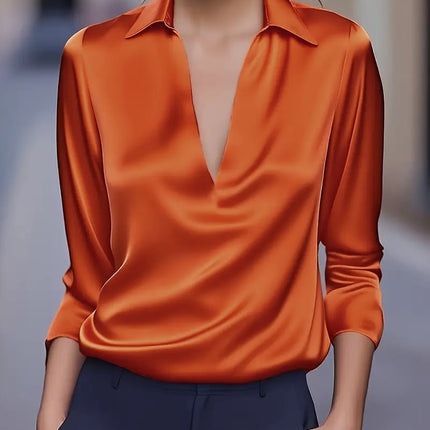 Women’s Blouse | Long Sleeve Collared V-Neck