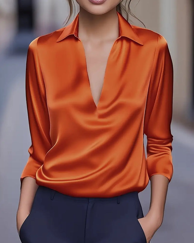 Women’s Blouse | Long Sleeve Collared V-Neck