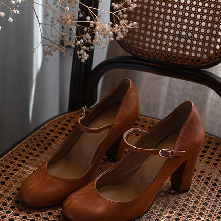 Mary Jane Shoes for Women |  Block Heel Rounded Toe