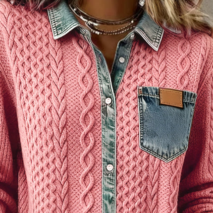 Women’s Blouse | Cable Pattern Button Front Blouse
