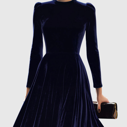 Sibella | Navy Long-Sleeve Midi Dress