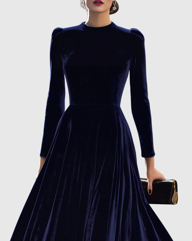 Sibella | Navy Long-Sleeve Midi Dress