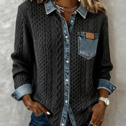 Women’s Blouse | Cable Pattern Button Front Blouse