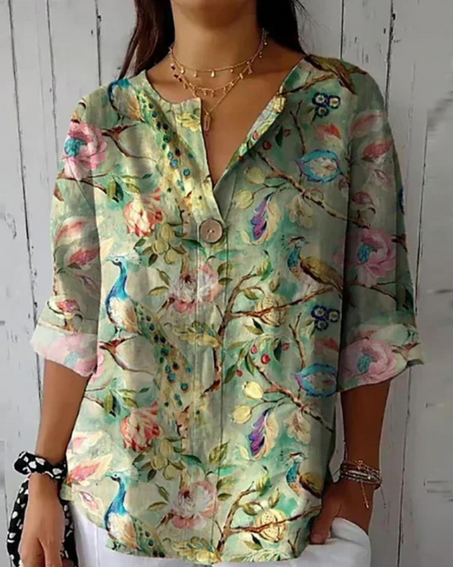 Women's Blouse | Floral Print Button Front Closure