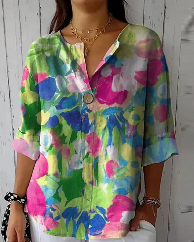 Women's Blouse | Floral Print Button Front Closure