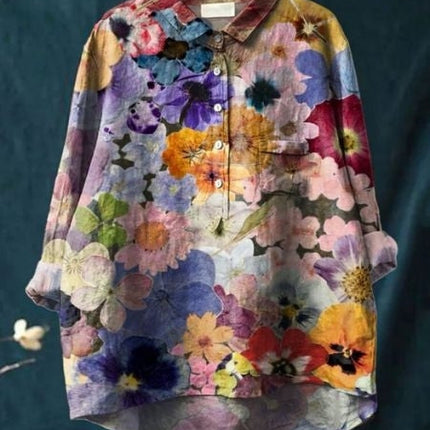 Women's Blouse | Abstract Floral Print Button Front