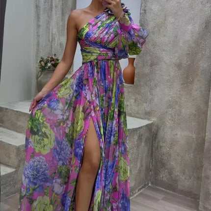 Women’s Dress | One Shoulder Floral Split Maxi