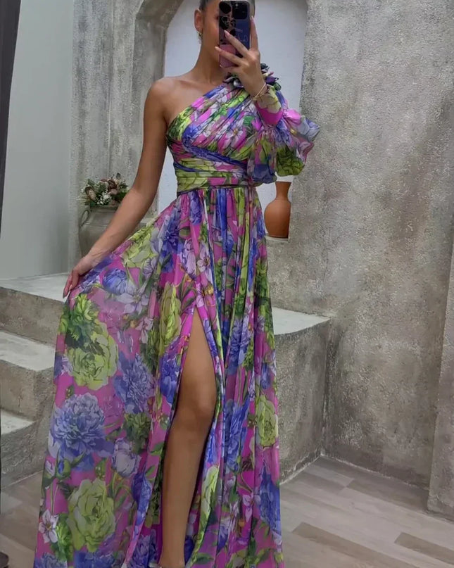 Women’s Dress | One Shoulder Floral Split Maxi
