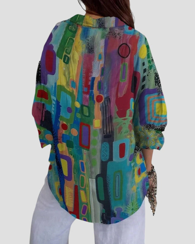 Women’s Blouse | Geometric Print Button Front