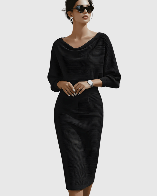 Ismeria | White Draped Batwing Midi Dress
