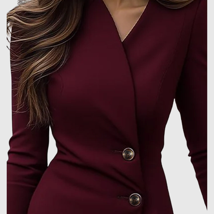 Luned | Burgundy Wrap-Style Buttoned Midi Dress