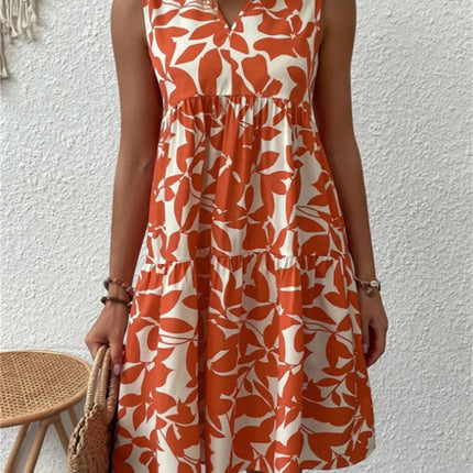 Women's Dress | Leaf Print Sleeveless V-Neck Mini