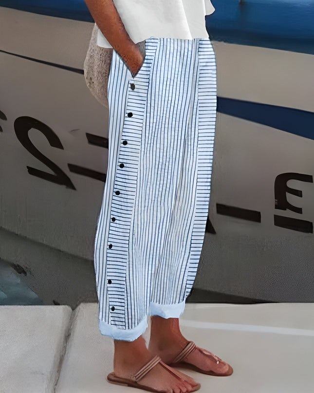 Women's Trousers | Stripe Panel Button Detail