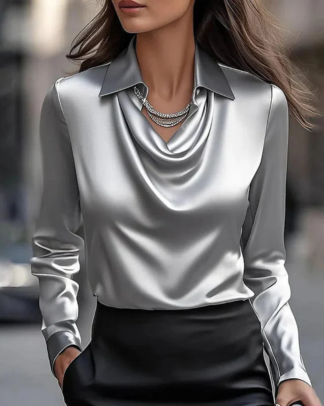 Women’s Blouse | Shiny Collared V-Neck