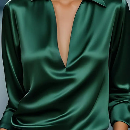 Women’s Blouse | Long Sleeve Collared V-Neck